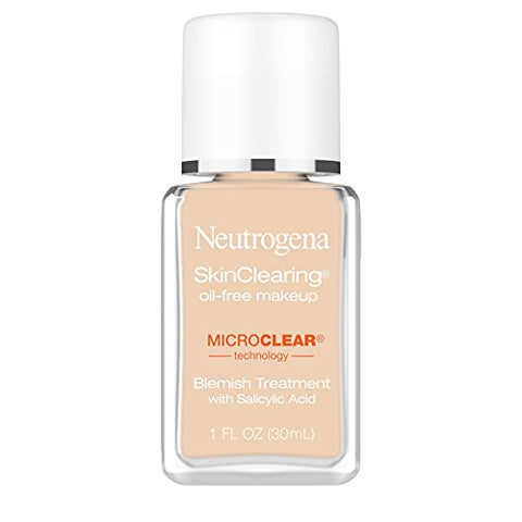 Neutrogena SkinClearing Oil-Free Acne and Blemish Fighting Liquid Foundation with Salicylic Acid Acne Medicine, Shine Controlling, for Acne Prone Skin, 30 Buff, 1 fl. oz