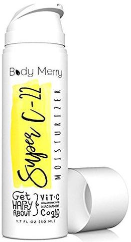 Body Merry Super-C 22 Moisturizer - Vitamin C Facial Cream with Organic Aloe and Hyaluronic Acid - Brightening and Hydrating Anti-Aging Face Lotion for Dark Spots, Lines and Wrinkles, 1.7 fl oz