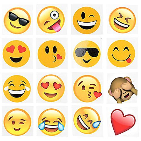 144 2" Temporary Emoji Tattoos - 16 Assorted Emoticon Styles - Fun Gift, Party Favors, Party Toys, Goody Bag Favors