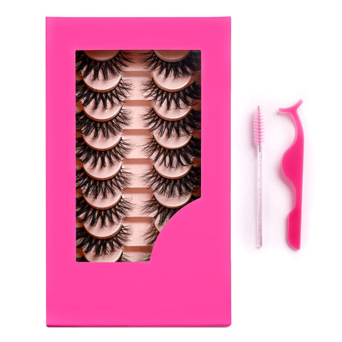 beautykaisen 8Pair False Eyelashes Cat Eye Look Fluffy Wispy Faux Mink Lashes Long Extension Eyelashes Pack Makeup Thick Fake Eyelashes Soft Reusable(3D955)