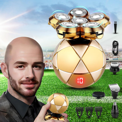 2023 New Head Shavers for Bald Men, 6 in 1 Bald Shavers IPX7 Waterproof Electric Razor 6D Rotary Shaver Men Electric Shavers Grooming Kit, Football Electric Shaver Gift for Bald Men
