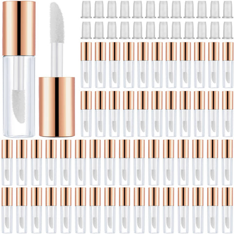 100 Pieces 1.2 ml Clear Mini Lip Gloss Tube Refillable Empty Lip Balm Gloss Containers Bottles Transparent Mini Lipstick Containers for Women Girls DIY Makeup (Rose Gold)