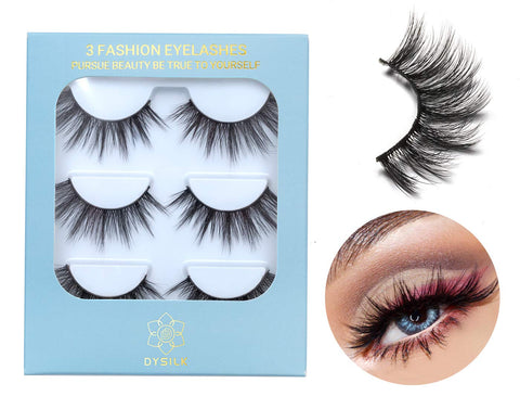 DYSILK Fake Eyelashes - False Eyelashes 3 Pairs 6D Mink lashify - Cat Eye Lashes Natural Look Wispy Fluffy Reusable Self Adhesive Pack Extension |001-0.7 inch