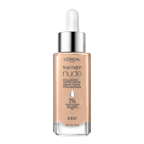 L’Oréal Paris True Match Nude Hyaluronic Tinted Serum Foundation with 1% Hyaluronic acid, Light 2-3, 1 fl. oz.