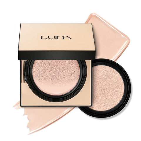LUNA 50-Hours Conceal Fixing Cushion Foundation SPF 37, Korean Sunscreen Makeup, Semi-Matte Finish, Full Coverage, Refill Included, 21 Cool Ivory