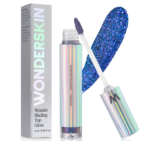 Wonderskin WONDER BLADING Top Gloss - Clear Lip Gloss, High Shine Finish, Hydrating Lip Gloss, Lip Makeup (Glitter Blue)