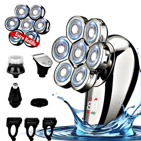 BaraZ Head Shavers for Bald Men, Anti-Pinch Electric Razor for Men, 7D Electric Shaver for Man, 6-in-1 Men's Grooming Kit with Beard, Nose Hair Trimmer, Hair Clippers, Wet and Dry Skull Shaver