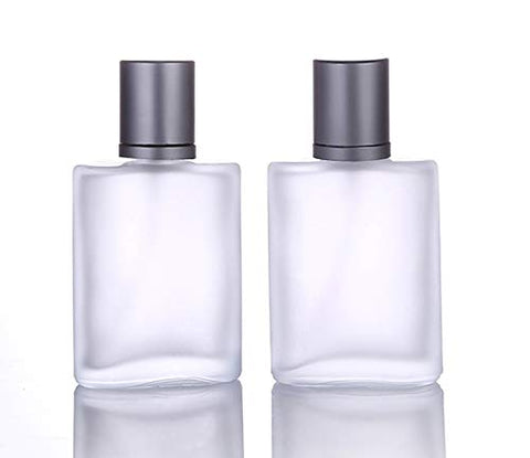 2 Pack,50ml Frosted Glass Fine Mist Atomiser,Empty Glass Square Perfume Atomizer Spray Pump Bottle Travel Refillable Bottle for Liquid Fragrance Cosmetic Container