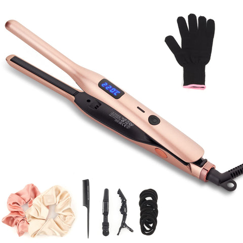 Mini Hair Straightener, Straightening & Curling, 2-in-1 Hair Straighteners, Ceramic Coating, LCD Display, Mini Hair Straightener Curler for Long Hair, Short Hair and Beards, Double Tension