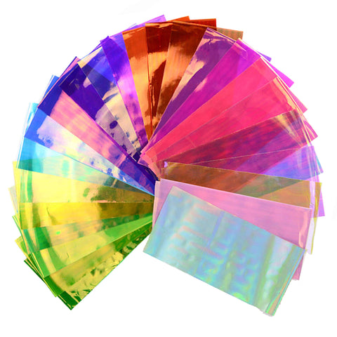 Beaute Galleria - 24pcs Mixed Colors Nail Art DIY Holographic Shattered Broken-Glass Reflective Mirror Shard Effect Rainbow Thin Iridescent Cellophane Films Foils