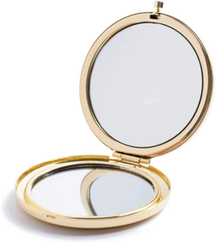 Magnifying Compact Mirror for Purses with 2 x 1x Magnification,HREW Folding Mini Pocket Double Sided Travel Makeup Mirror,Perfect for Purse, Pocket and Travel,Gold