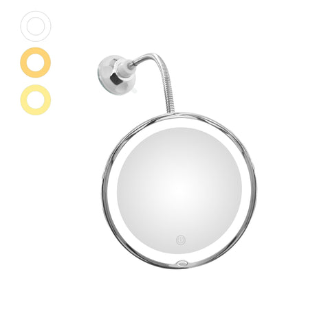 JiBen Flexible Gooseneck 6.8" 10x Magnifying LED Lighted Makeup Mirror with Suction Cups, Upgraded 3 Colors & Dimming Lights, 360° Swivel, Travel Vanity Mirror for Bathroom Shaving