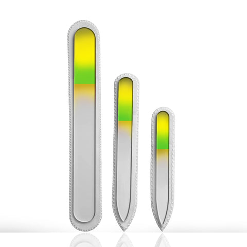 Crystal Glass Nail Files Manicure Set,3PCS Professional Nail File Manicure Pedicure Salon Nail File Glass for Women, R Natural Nail Fingernail File- Small,Medium Pedicure File (Yellow/Green)