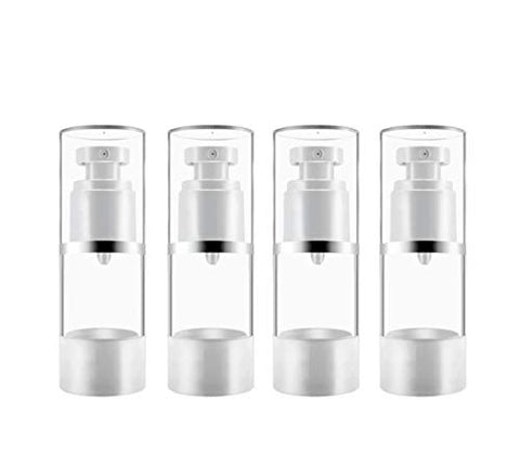 Clear Airless Cosmetic Cream Pump,Empty Plastic Travel Lotion Dispenser Airless Pump Vacuum Container for Shampoo,Liquid Foundation,Face Cream-Pack of 4 (15ml/0.5 Qunce)