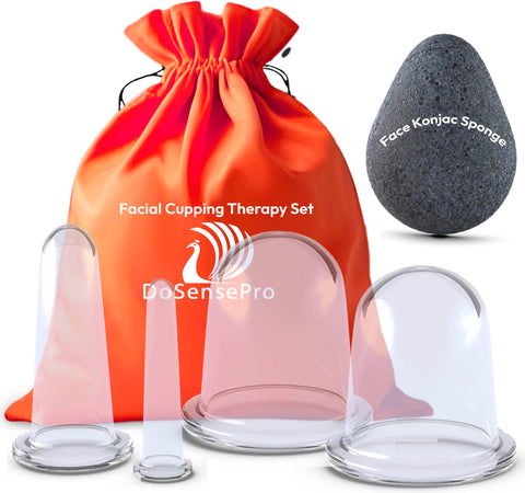 Face Cupping Set, Acupuncture Face and Body Massage Therapy Set By DoSensePro. 4 Chinese Vacuum Cups. Improve Facial, Eyes, Neck Skin, Suitable For Anti-Aging Anti Cellulite Treatment.