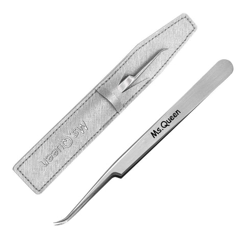 Ms.Queen Eyelash Extension Tweezers,Professional Curved Pointed Isolation Tweezers for Classic Individual Volume Mink Lash Extensions (9-A curved tweezers)