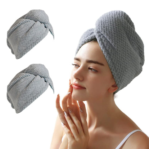 Microfiber Hair Towel Wrap for Women, Super Absorbent Quick Dry Hair Turban for Drying Curly, Long & Thick Hair (Light Grey)