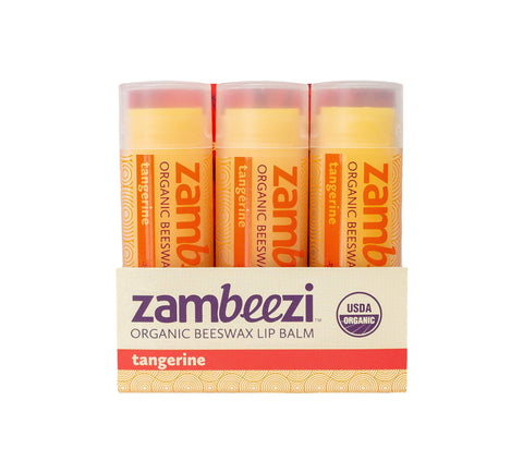 Zambeezi USDA Certified Organic Beeswax Lip Balm- Tangerine Scent (Pack of 3)