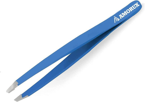 R.A Tweezers Professional Slanted Tweezer for Facial Hair Women & Men Stainless Steel Precision Tweezers for Ingrown Hair Tweezers (Black) (Blue), ET-UK1