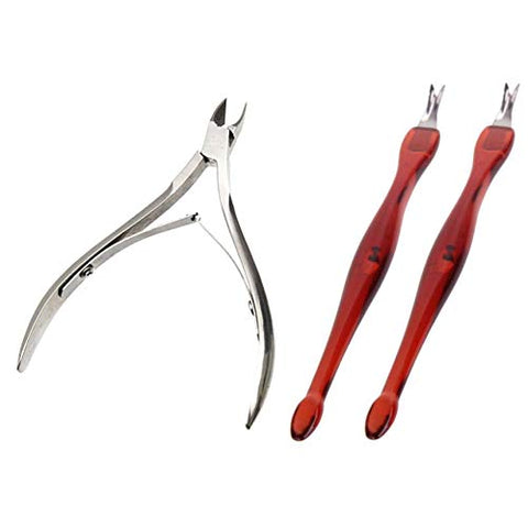 Luxxii Practical Cuticle Nipper with 2pcs Cuticle Trimmer - Cuticle Remover Pusher Dead Skin Callus Removal Fork Brown