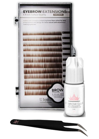 KC Republic Brown: Eyebrow Extensions With Eyebrow Extension Glue Clear With Mink Eyebrows In Brown | Comes On Mixed Length