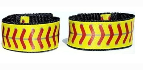 Softball Sleeve Scrunchies yellow with red stitching (Pair) Softball sleeve holders. sleeve straps. From the ORIGINAL USA inventor