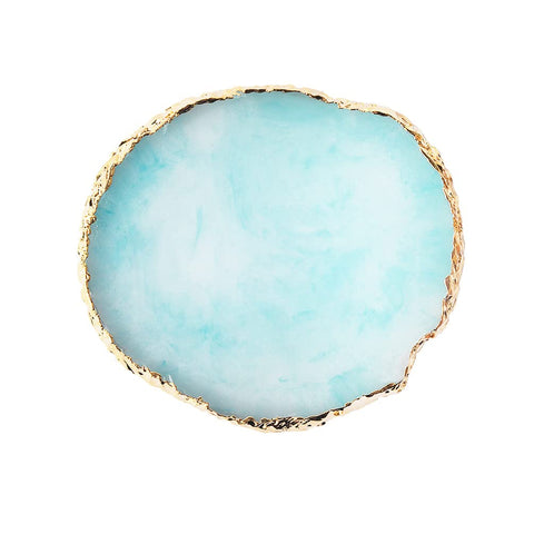 BETURY Resin Nail Art Palette, Nail Art Painting Mixed Color Palette Gold Edge Nail Gel Color Makeup Display Board (3#Blue)