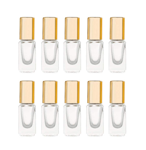 3ml Square Glass Roller Bottle For Essential Oils,Mini Glass Bottles With Stainless Steel Roller Balls,Gold Aluminum Caps Portable Roll-On Vial Aromatherapy Perfume Container-10 Pack