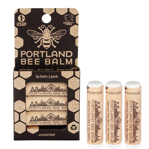 Portland Bee Balm, Beeswax Based Lip Balm - Unscented, Pack of 3