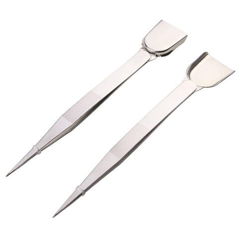 2 Pieces Stainless Steel Tweezers with Shovel Stainless Steel Handy Tweezer with Shovel Diamond Gem Tweezers Jewelry Tweezers with Scoop Gems Pick Up Beads Tools for Beads Gems Diamond