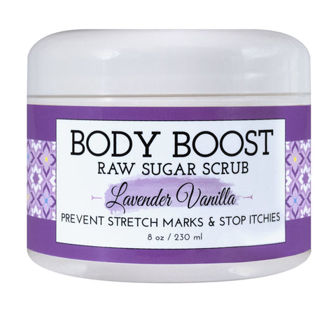 Body Boost Lavender Vanilla Raw Sugar Scrub 8 oz- Pregnancy and Nursing Safe Skin Care
