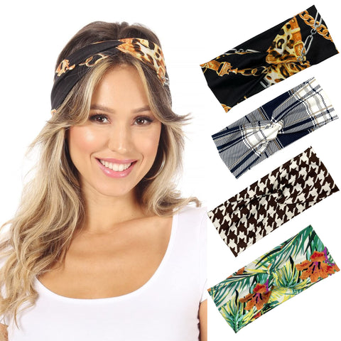 SWEETKIE 4 Pack Fashion Headband, Floral, Houndstooth, Plaid, STATUS