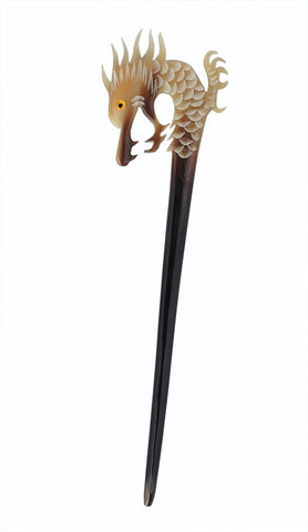 Marycrafts Light Shade Buffalo Horn Dragon Carved Hairstick, Hair Stick, Hairpick Hair Accessories, Hair Jewelry Handmade 7"