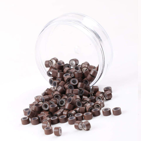 200Pcs Beads Silicone Aluminium Micro Nano Rings 3mm Lined For I Tip/Nano Hair Extensions Tool Beads (Brown Color)