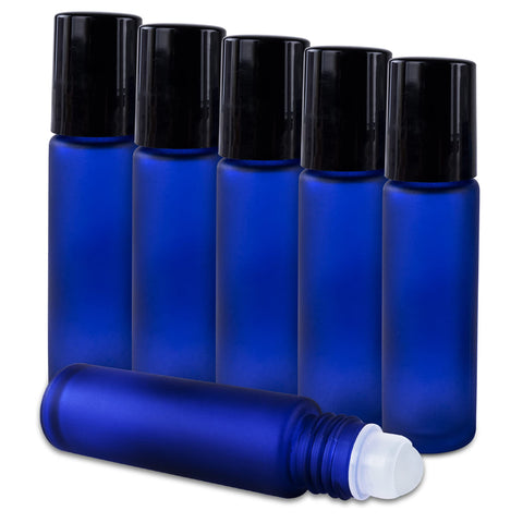 Cobalt Blue Glass Roll On 10ml (1/3oz) Bottles Glass Container Tubes Roll On Bottles With Ball Tips For Homemade Lip Care Products, Aromatherapy Essential Oils, Perfumes (6 Pack) By Super Z Outlet