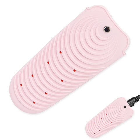Huakaile Heat Resistant Silicone Mat Pouch For Hair Straightener, Non-Slip Travel Pad Cover For Curling & Flat Iron, Portable Styling Heat Mat Holder For Curler Wand And Hot Waver (Pink)