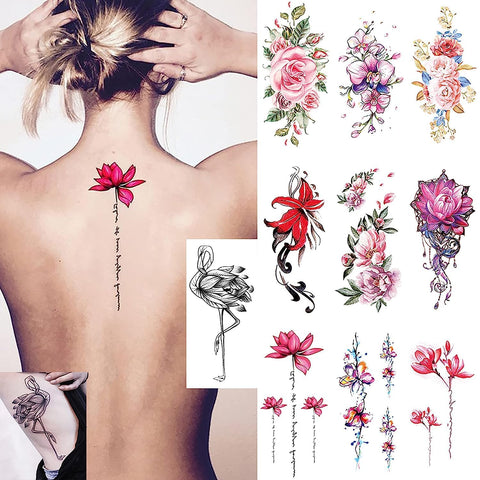 Ooopsi 10 Sheets Large Flower Temporary Tattoos - Sexy Body Tattoo Sticker for Women Girl for Arms Legs Shoulder or Back