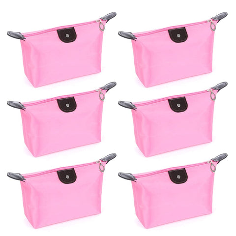 (Price/each) TOPTIE 6 Pack Candy Colorful Foldable Cosmetic Bag Waterproof Makeup Bag Handbag Purse Travel Storage Bag for Women, 7" x 5 1/8"-light pink