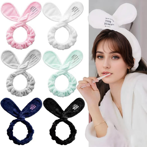 Lingcat Hair Band for Washing Face, Soft Coral Fleece Hairlace Rabbit Ear Shape Makeup Headband, 1pcs, White