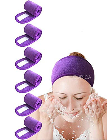 Spa Headband Hair Wrap EURICA Sweat Headband Head Wrap Hair Towel Wrap Non-slip Stretchable Washable Makeup Headband for Face Wash Facial Treatment Sport Fits All Purple Pack of 6