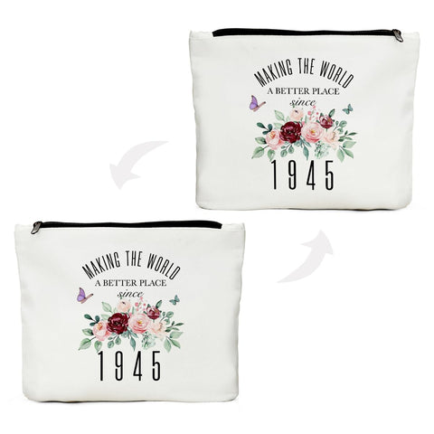 JIUWEIHU 80th Birthday Gifts for Women, 80th Birthday Decorations Present, 80 Year Old Birthday Gift Ideas for Sisters, Friend, Coworker, Grandma, Mom, Boss – Since 1943 Makeup Bag, White759
