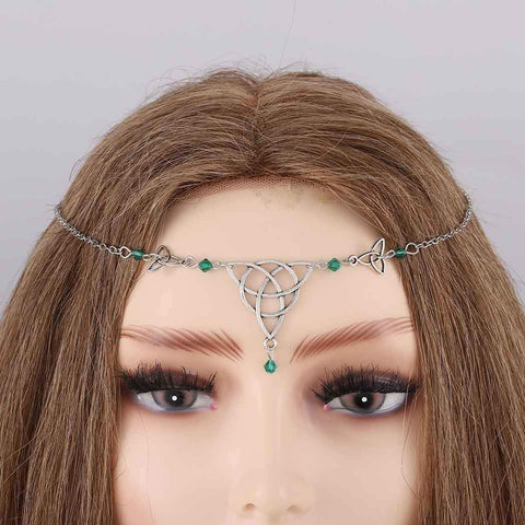 Bomine Boho Head Chain Crystal Hair Chain Forehead Festival Wedding Headpieces Hair Acessories for Women and Girls (Green)