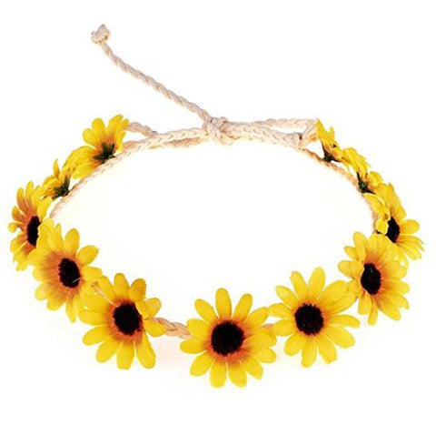 TUPWEL 3PCS Fashion Sunflower Headband Hair Crown Wreath Headpiece Hair Band Tool Tie Wrap Wreath For Bridal Beach Scenery Festivals Girls Lady Seaside Holiday(Yellow) : Yellow