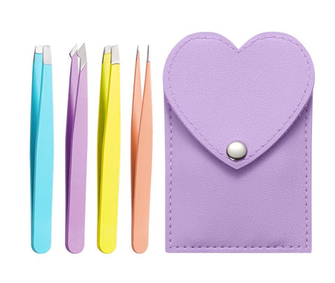 Precision Tweezers for Women Stainless Steel Eyebrow kits with Case(Purple)