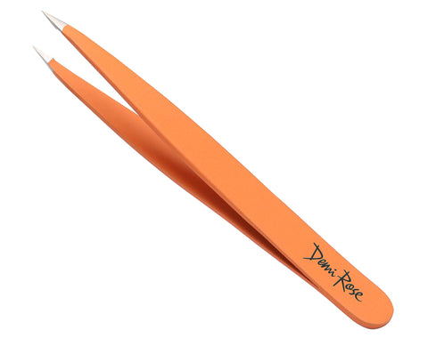 DEMI ROSE Pointed Tweezers for Women Facial Hair, 100% Professional Grade Stainless Steel Ingrown Hair Removal Tweezers Precision, Eyebrow Tweezers, Splinters Point-Tip (Pumpkin Orange)