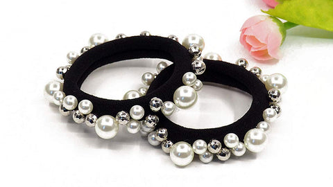 5 PCS Beauty Hair Elastics with Elegant and Beautiful Imitation Pearls Hair Ties Hair Bands Bulk Ponytail Hair Knots Elastics Holders Hair Elastic Bracelet (A#)