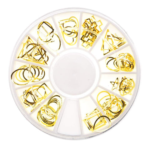 Nail Studs Gold Nail Charms Geometry Hollow Gold Metallic Nail Stud Love Heart Nail Charm Kit 3D Nail Art Jewelry Decoration DIY Craft