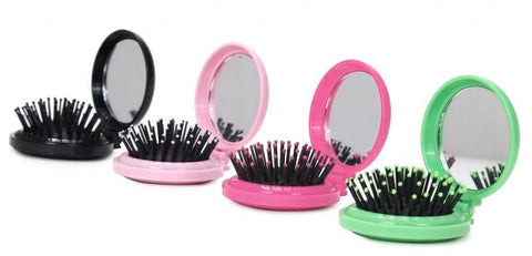 LOUISE MAELYS 4pcs Round Folding Pocket Hair Brush Mini Hair Comb with Makeup Mirror for Travel Candy Color