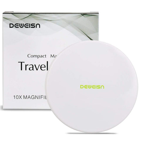 White: Magnifying Compact Cosmetic Mirror-Deweisn Elegant Compact Pocket Makeup Mirror, Handheld Travel Makeup Mirror With Powerful 10X Magnification And 1X True View Mirror For T