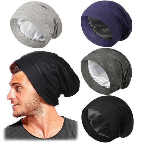 4 Pieces Hair Bonnet for Men Adjustable Silk Satin Sleep Cap (Dark Colors)